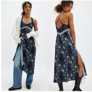 FREE PEOPLE Just Dreamy Maxi Slip Dress Lace Women’s Small indigo Blue